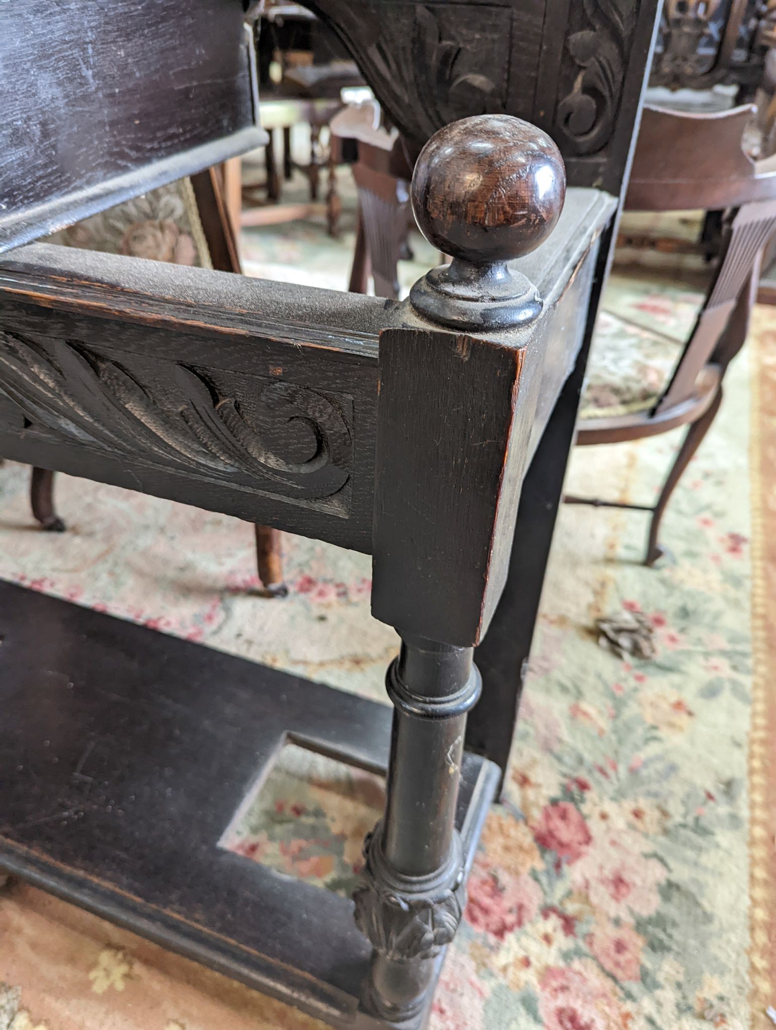 A late Victorian carved oak hall stand, width 102cm, depth 34cm, height 188cm